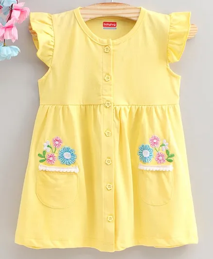 Babyhug Flutter Sleeves Frock - Yellow