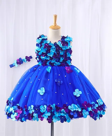 Li&Li BOUTIQUE Sleeveless Flower Applique Gown With Headband - Blue & Purple