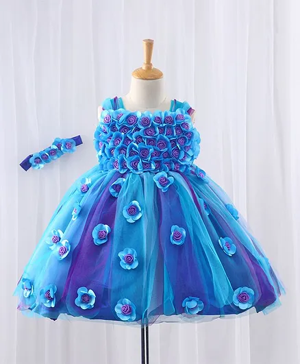 Li&Li BOUTIQUE Sleeveless Flower Applique Gown With Headband - Blue & Purple