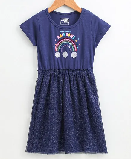 Under Fourteen Only Short Sleeves Sequin Rainbow Embellished Dress - Navy Blue