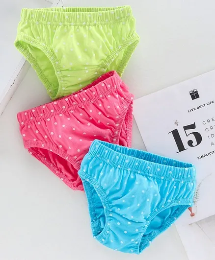 Babyhug 100% Cotton Panties Polka Dot Print Pack of 3 - Blue Green Pink