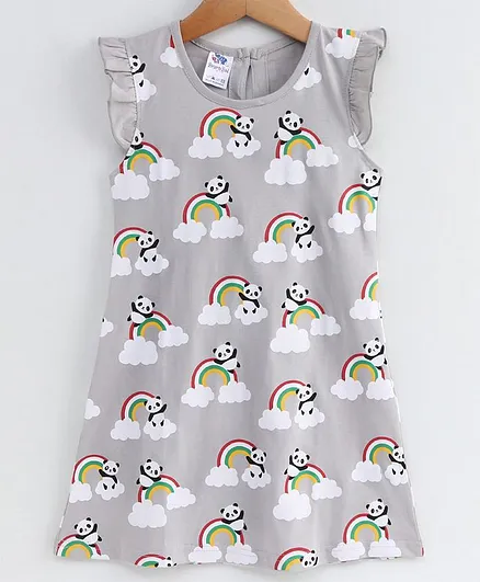 DEAR TO DAD Cap Sleeves Rainbow Print Dress - Grey