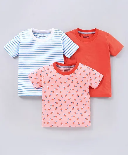 Rikidoos Pack Of 3 Half Sleeves Striped & Lemon Printed Tee - Orange & Blue