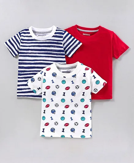 Rikidoos Pack Of 3 Half Sleeves Striped T-Shirt - Multicolor
