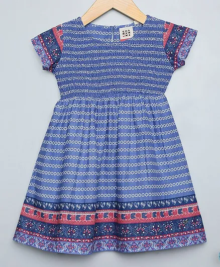 Ed-a-Mamma Short Sleeves Flower Print Dress - Blue