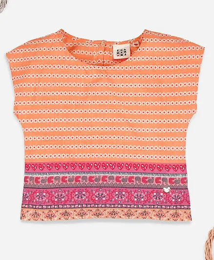 Ed-a-Mamma Extended Shoulder Border Print Top - Orange (6 to 7 Years)