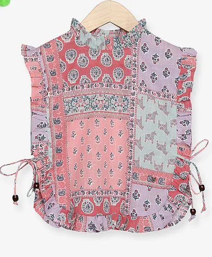 Ed-a-Mamma Sleeveless Printed Kaftan Top - Peach