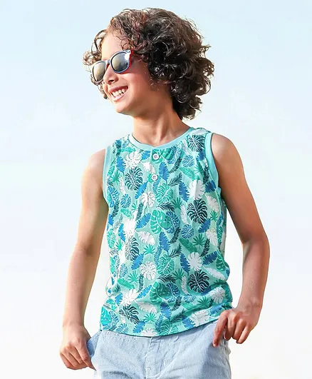 Babyhug Sleeveless Tee Fauna Print - Blue