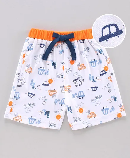 Child World Knee Length Shorts Car Print - Peach