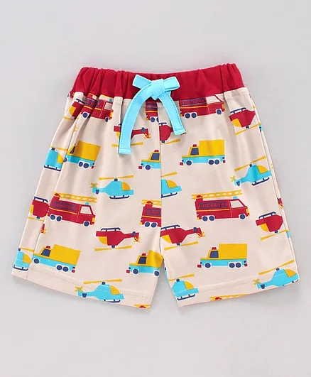 Child World Knee Length Shorts Cars Print - Red