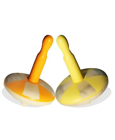 VParents Wooden Spin Tops Pack of 2 - Yellow Orange