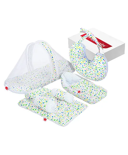 Vparents Bluebellbaby 4 Piece Bedding Set With Pillow And Bolsters Sleeping Bag And Bedding Set And Feeding Pillow Combo - Blue