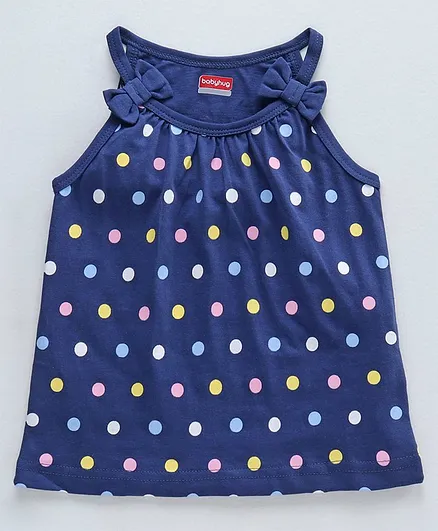 Babyhug Girls Printed Singlet Tee with Bow Detailing