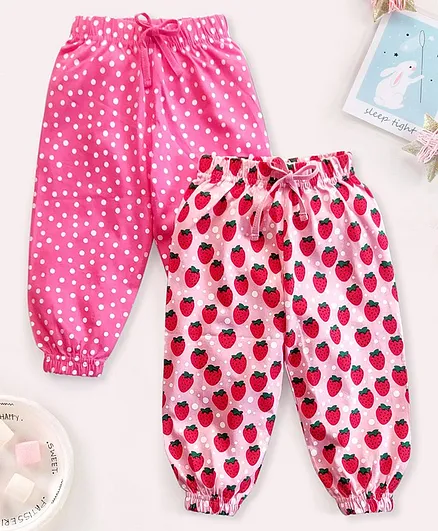 Babyhug Full Length Lounge Pants Strawberry & Dot Print Pack of 2 - Pink