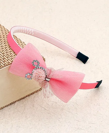 KIDLINGSS Bow & Pom-Pom Applique Hair Band - Dark Pink