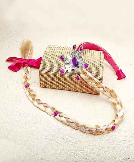 KIDLINGSS Beaded Snow Flake Embellished Hair Band With Braids - Dark Pink