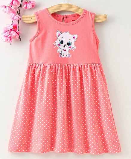 Babyhug Sleeveless Frock Kitty Print - Pink