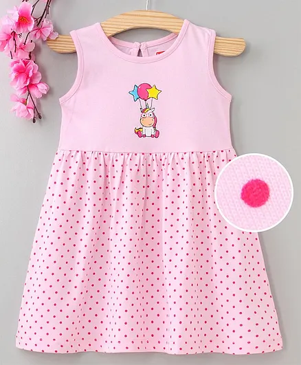 Babyhug Sleeveless Frock Unicorn Print - Pink