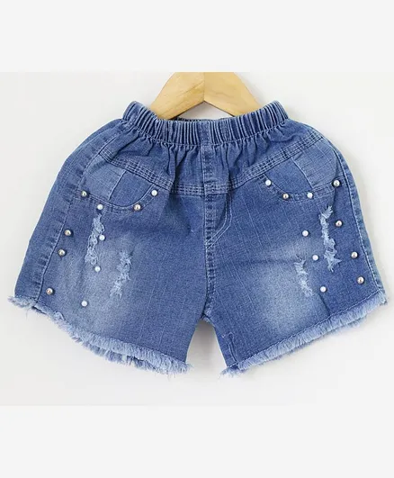 Woonie Pearl Embellished Shorts - Blue