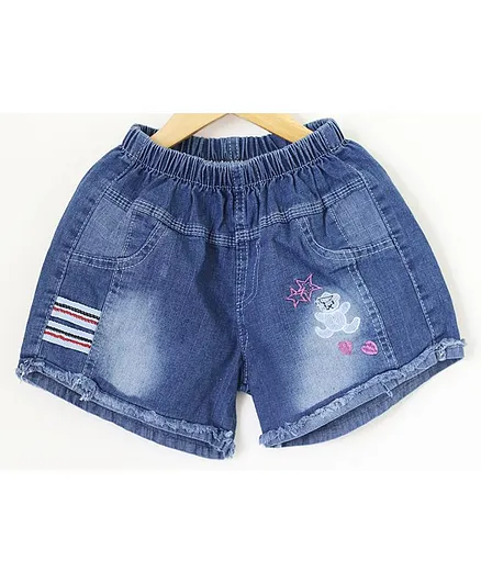 Woonie Denim Applique Shorts - Blue