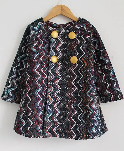 Woonie Full Sleeves Chevron Pattern Blazer - Black