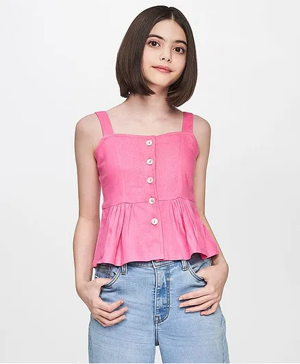 AND Girl Sleeveless Solid Top - Pink