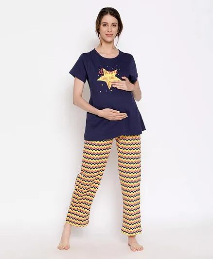 Bella Mama Half Sleeves Maternity Night Suit - Blue