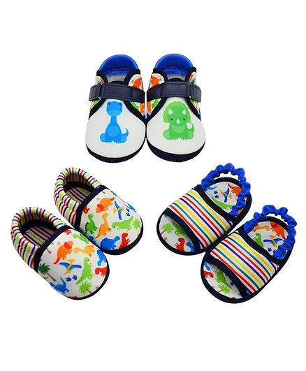 KazarMax Dinosaur Print Booties Pack Of 3 - Multicolor