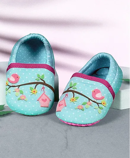 KazarMax Birds Printed Moccasin Style Booties - Blue