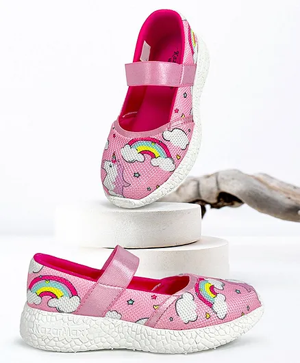 KazarMax Unicorn Rainbow Printed Ballerinas - Pink