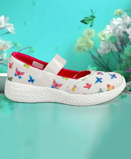 KazarMax Butterfly Printed Ballerinas - White