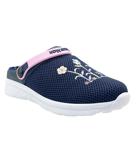 KazarMax Flower Embroidered Clogs - Navy Blue