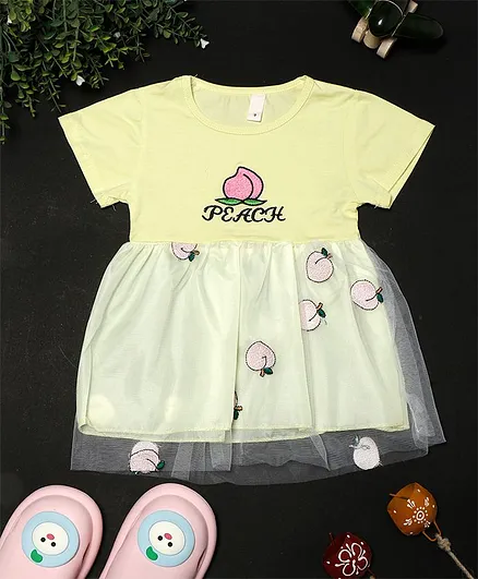 PASSION PETALS Half Sleeves Peach Embroidery Detailing Dress - Yellow
