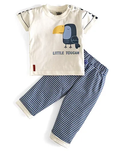 Mini Taurus Half Sleeves Tee and Shorts Set Toucan Print - Blue