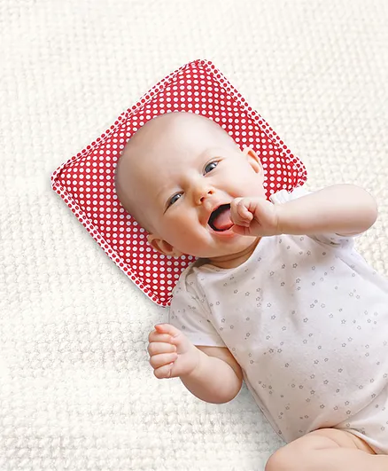 Babyhug Polka Dotted Mustard Seed Infant Pillow - Red