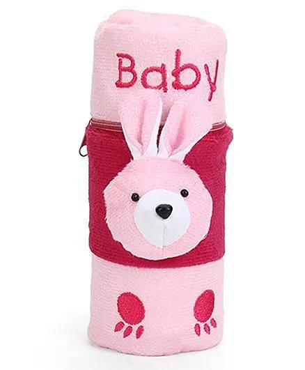 Babyhug Velour Bottle Cover With Zipper & Rabbit Motif Large - Pink