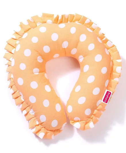 Babyhug Cotton Blend Neck Support Pillow With Frill - Peach
