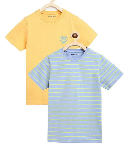 Campana Half Sleeves Stripped & Solid Pack Of 2 Tee - Yellow Blue