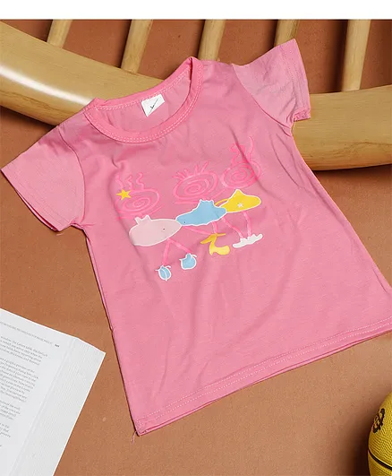 PASSION PETALS Half Sleeves Doll Dancing Print Detailing Tee - Pink