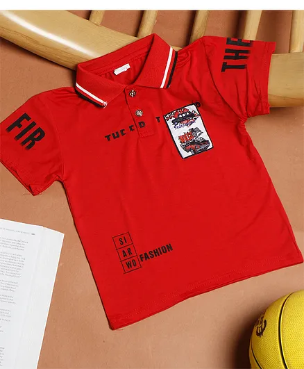 PASSION PETALS Half Sleeves Fashion Printed Polo Tee - Red