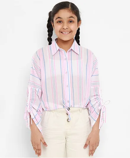 Natilene Full Sleeves Striped Cotton Shirt Style Top - Multicolor