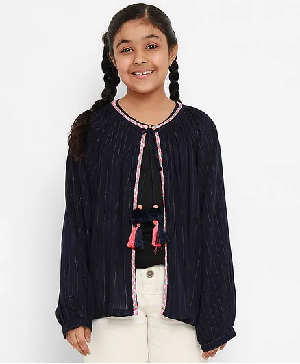 Natilene Full Sleeves Striped Cotton Top - Navy
