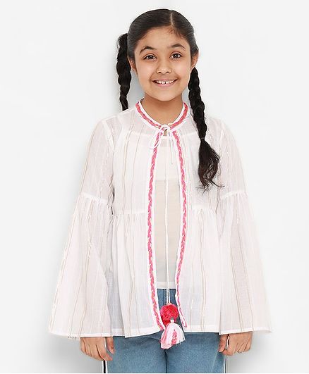 Natilene Full Sleeves Solid Cotton Top - White