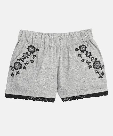 Cherry Crumble By Nitt Hyman Floral Embroidered Shorts - Grey