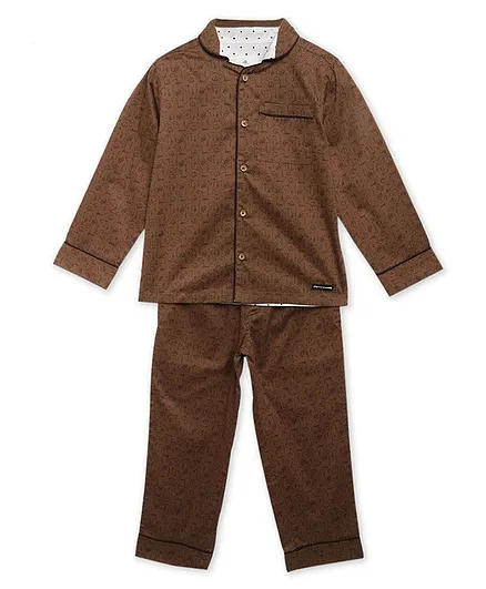 Cherry Crumble By Nitt Hyman Full Sleeves Printed Night Suit - Brown