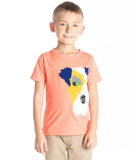 Cherry Crumble By Nitt Hyman Half Sleeves Animal Patch Detailing Tee - Peach