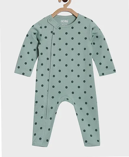 Aomi Full Sleeves Polka Dotted Romper - Green