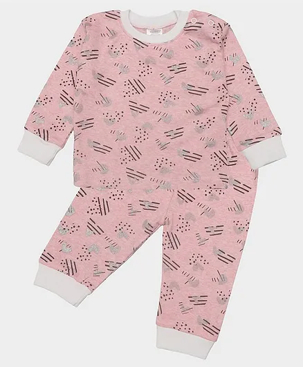 Grandma's Full Sleeves Glitter Hearts Print Night Suit - Pink