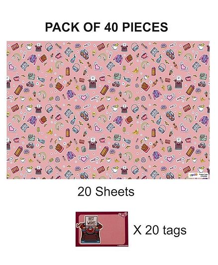 Party Anthem Girly Chic Gift Wrapping Paper with Name Tags Pink - Pack of 40