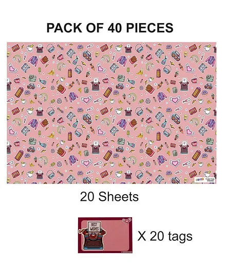Party Anthem Girly Chic Gift Wrapping Paper with Name Tags Pink - Pack of 40